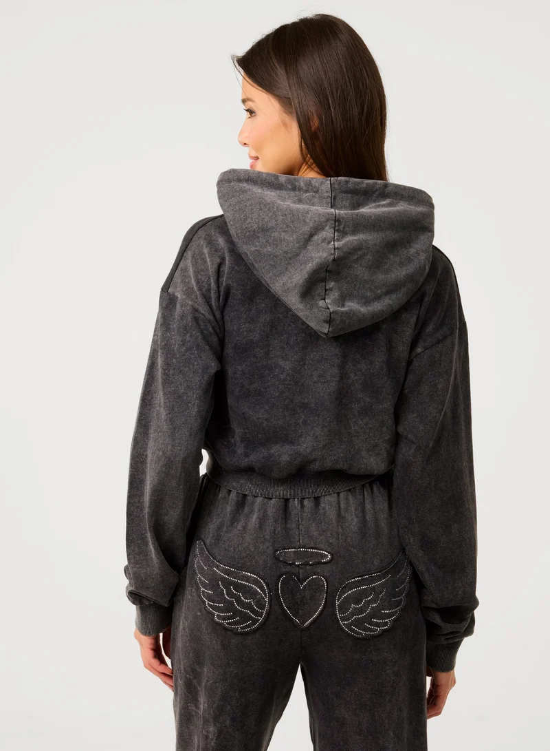 بينك فانيلا Halo Diamante Heart Zip Up Hoodie
